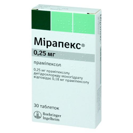 Мірапекс таблетки 0.25 мг №30